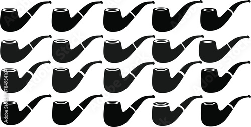 Stylized smoking pipe pattern, black and white pipe illustration, vintage tobacco pipe design, seamless grid layout, retro smoking art vector