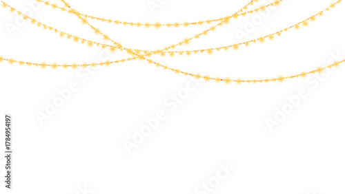Elegant golden glowing string lights for festive holiday celebrations and party decor.