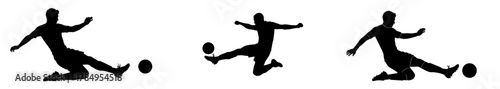 Dynamic soccer players celebrating a goal with arms outstretched in victory, powerful silhouettes against a white background show sportsmanship and skill