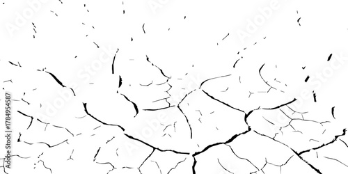 Black and white cracked dry earth texture background, drought soil surface pattern, broken ground parched land detail, climate change environmental disaster abstract nature illustration for design use