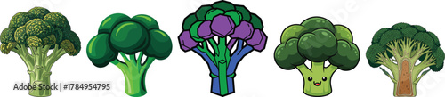 Broccoli Vegetable Styles Vector Set Collection