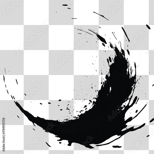 Black brush circle stamp, flag of Japan. Hand drawn round frame with grunge crayon texture. Vector illustration.Black ink brush strokes, patterns, posters, cover.