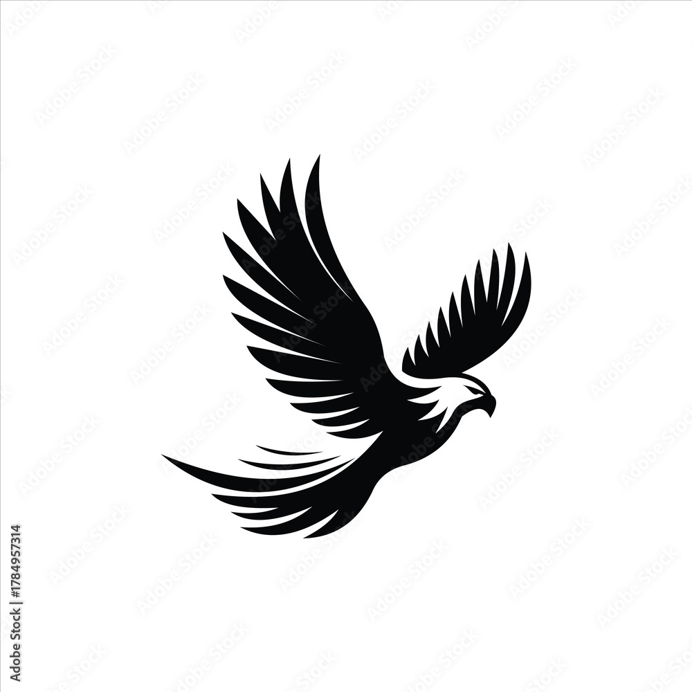 Fototapeta premium Black Eagle Silhouette Flying With Spread Wings Vector Logo Design