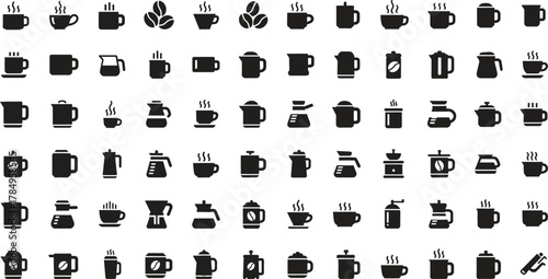 Coffee Shop Icons Vector Set Representing Different Types Of Coffee Brewing