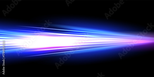 Motion light effect for banners. Blue lines. The effect of speed on a blue background. lines of light, speed and movement. Vector lens flare.