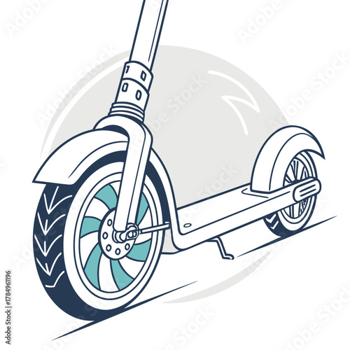 Modern electric scooter front wheel detail illustration
