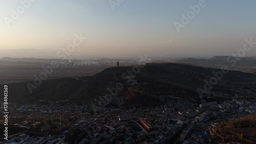 Aerial shot of Liu Qishan Temple in Xining