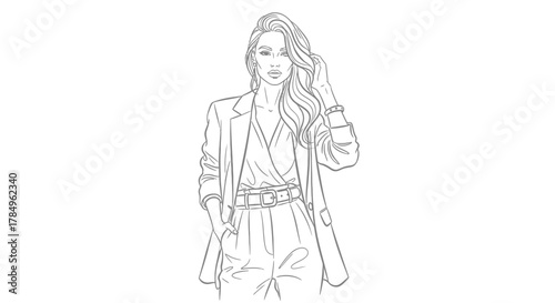 Elegant female silhouette in a tailored suit sketch showcasing confident modern style