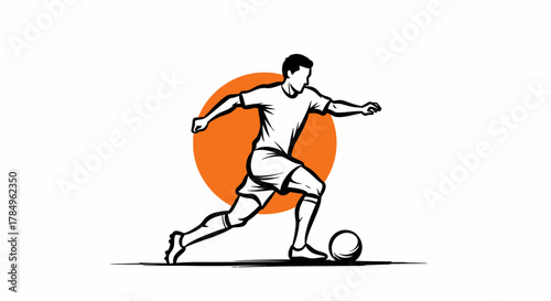 Dynamic illustration of a soccer player executing a powerful kick on the field action