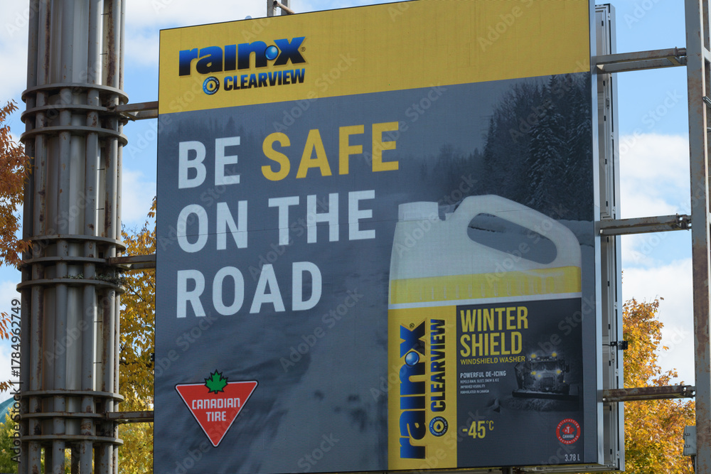 Fototapeta premium Exhibition Place digital sign for Rain-X available at Canadian Tire, located at Lake Shore Blvd W and British Columbia Rd, Toronto