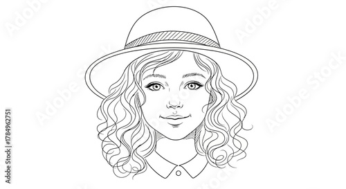Stylish woman with hat drawing detailed outline artistic representation classic fashion style