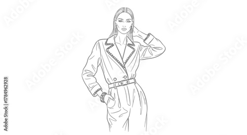 Elegant female silhouette illustration showcasing fashion design and garment construction drawing