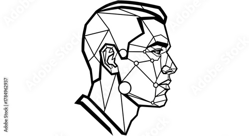 Geometric man profile rendering, innovative design concept with interconnected structure