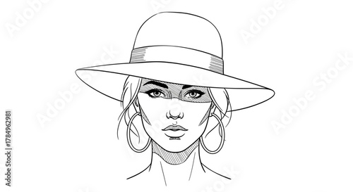 Elegant woman outlined in a hat with wide brim, evoking sophistication and artistry with