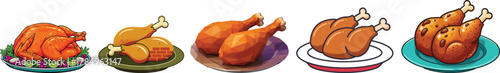Roasted Chicken Drumsticks Served Plated Vector Set