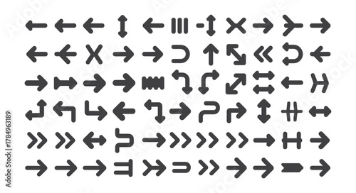 Comprehensive set of modern flat design vector arrow icons for user interface, web, and diverse navigation elements. Vector