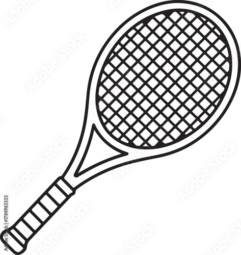 Tennis racket Line Art Drawing Vector Illustration for Coloring Book Page