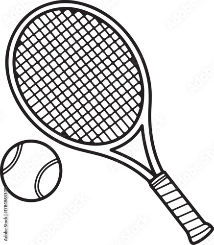 Tennis racket Line Art Drawing Vector Illustration for Coloring Book Page