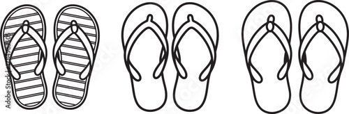 set of flip flops Line Art Drawing Vector Illustration for Coloring Book Page