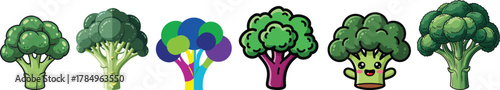 Broccoli Vegetable Styles Diverse Vector Set Collection