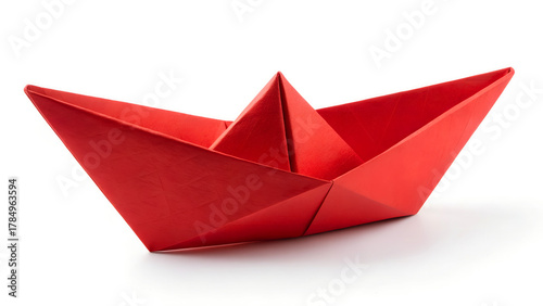 Free Download Red origami paper boat on white background, symbol of creativity, leadership, individuality, and starting new journey — conceptual minimalist photo for business startups, innovation, motivation themes - GFXLoad