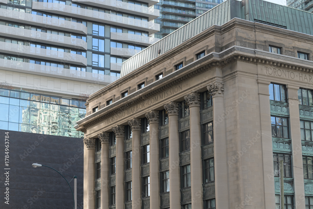 Fototapeta premium view of Toronto Harbour Commission Building, located at 60 Harbour St, a historical and architectural landmark designed by Chapman and Oxley in Beaux-Arts style, completed in 1918, Toronto