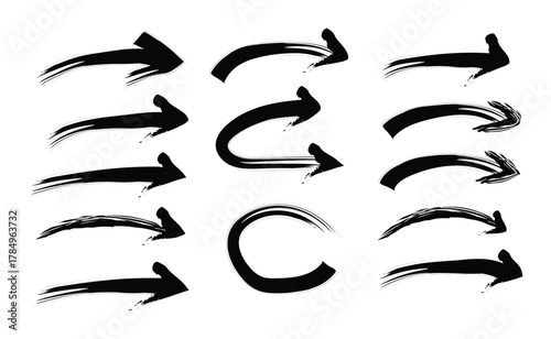 Hand drawn brush stroke arrow elements collection for design