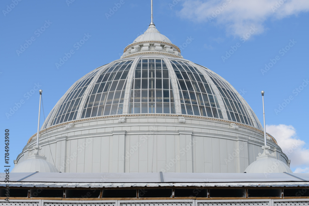 Fototapeta premium dome structure of the historic Horticulture Building, designed by George W Gouinlock, in Beaux-Arts style, constructed 1907, located at 15 Saskatchewan Rd, Exhibition Place, Toronto