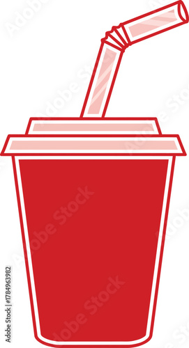 Red disposable cup with pink striped straw and lid drink