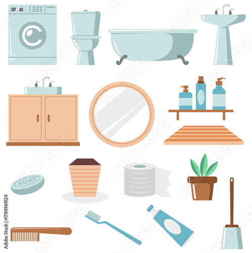 Flat Design Collection of Bathroom Furniture and Accessories