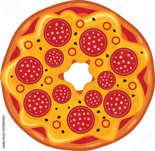 Round pepperoni pizza with melted cheese and red sauce topping vector