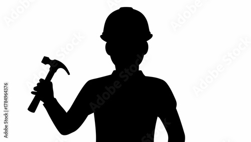Silhouette of construction worker holding hammer, safety and precision, perfect for construction projects