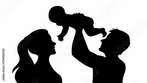 Joyful family silhouette celebrating baby's first moments, modern parenting, love and family bonding