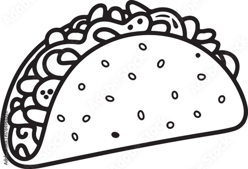 taco Line Art Drawing Vector Illustration for Coloring Book Page