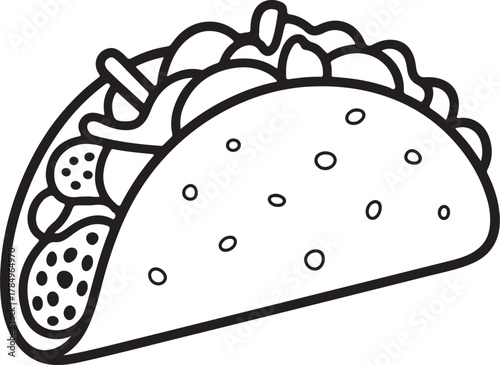 taco Line Art Drawing Vector Illustration for Coloring Book Page