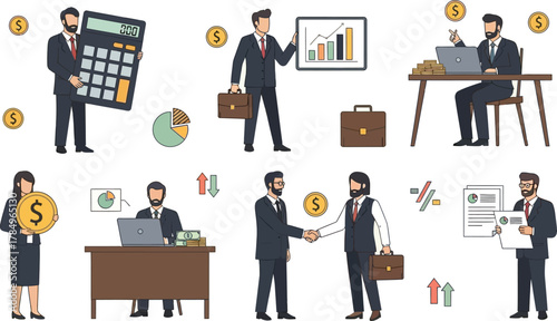 Business and finance concept with financial elements and people