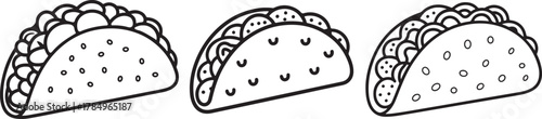 set of taco Line Art Drawing Vector Illustration for Coloring Book Page