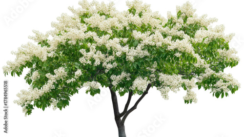 Fringe tree blossom showing delicate white flowering branches with soft natural beauty and spring bloom detail isolated on white background