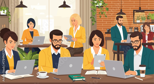 People working together in a modern coworking office space