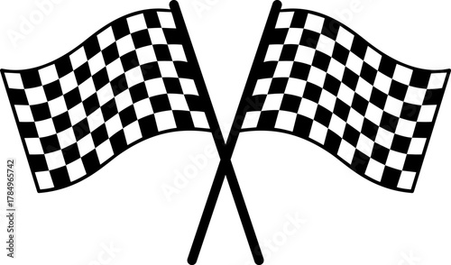 Two crossed checkered flags, symbol of a completed race, victory or culmination of an event, sporting concept, competition and achievement of goals