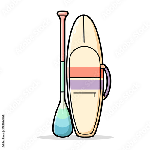 A paddleboard and paddle set, perfect for water sports and recreational activities.