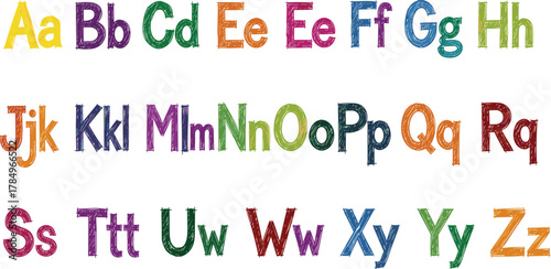 Alphabet Letters in Various Colors and Fonts for Educational Purposes