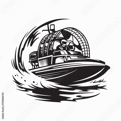 Swamp Airboat Adventure Vector Design isolated on white background