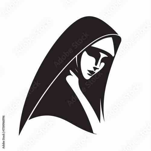Spiritual Nun Silhouette Vector Design isolated on white background