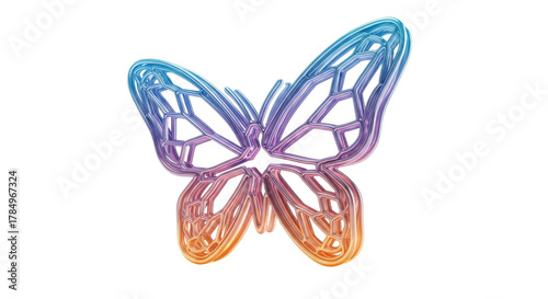 Intricate iridescent butterfly with vibrant rainbow gradient wings and detailed patterns isolated on transparent background