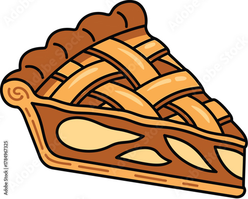 Slice of baked pie with lattice crust and filling dessert food