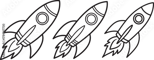 Set of Rocket Line Art Drawing Vector Illustration for Coloring Book Page