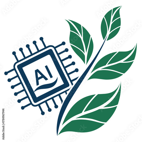 Artificial intelligence chip integrated with a growing plant symbolizing nature and technology