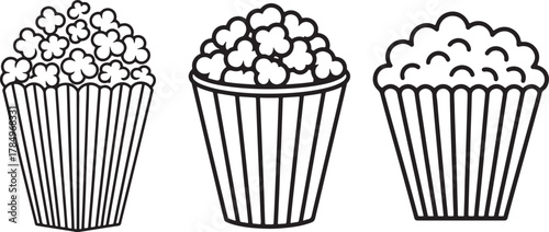 Set of popcorn Line Art Drawing Vector Illustration for Coloring Book Page