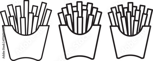 Set of French Fries Line Art Drawing Vector Illustration for Coloring Book Page